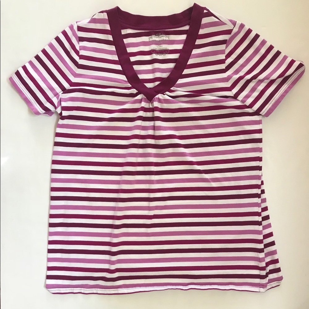 Venezia Women’s Purple & White Striped V-Neck Short Sleeve Tee Plus Size 18/20